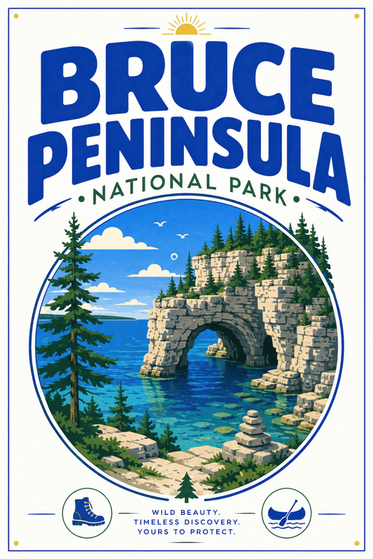Affiche vintage Bruce Peninsula – Poster de voyage rétro, Bruce Peninsula, Canada, AMÉRIQUE DU NORD