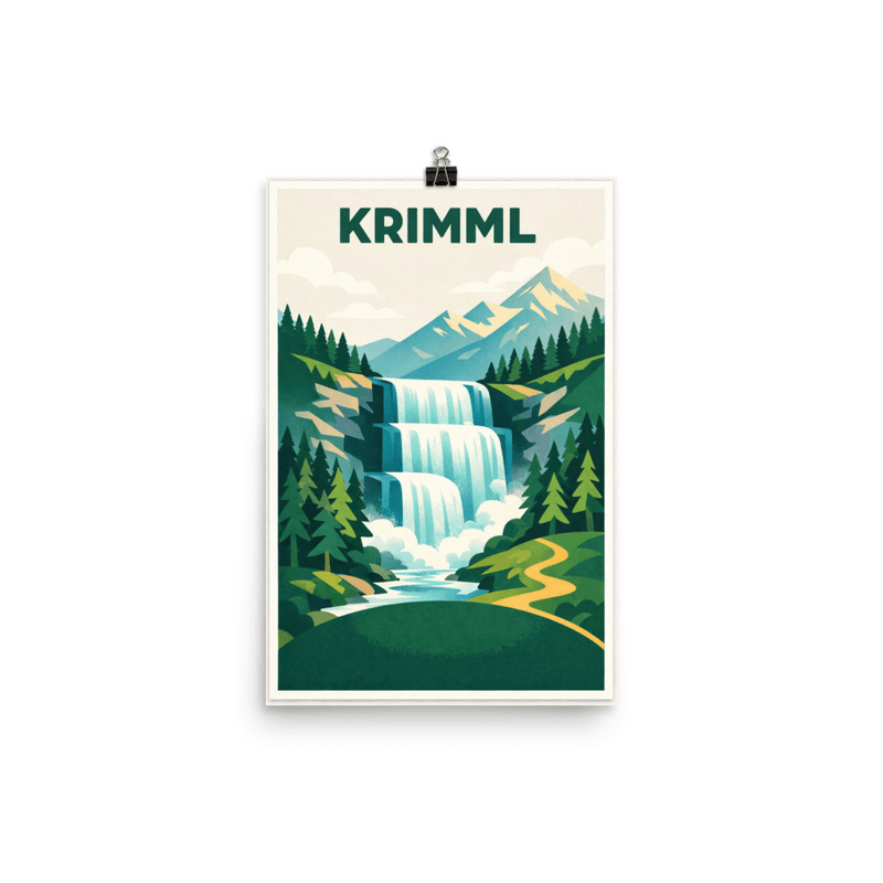 Affiche vintage Krimml – Poster de voyage rétro, Cascades et Forêt Alpine, AUTRICHE