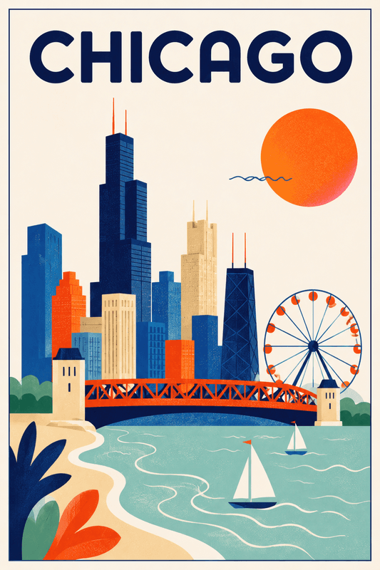 Affiche vintage Chicago – Poster de voyage rétro, Chicago, États-Unis, AMÉRIQUE DU NORD
