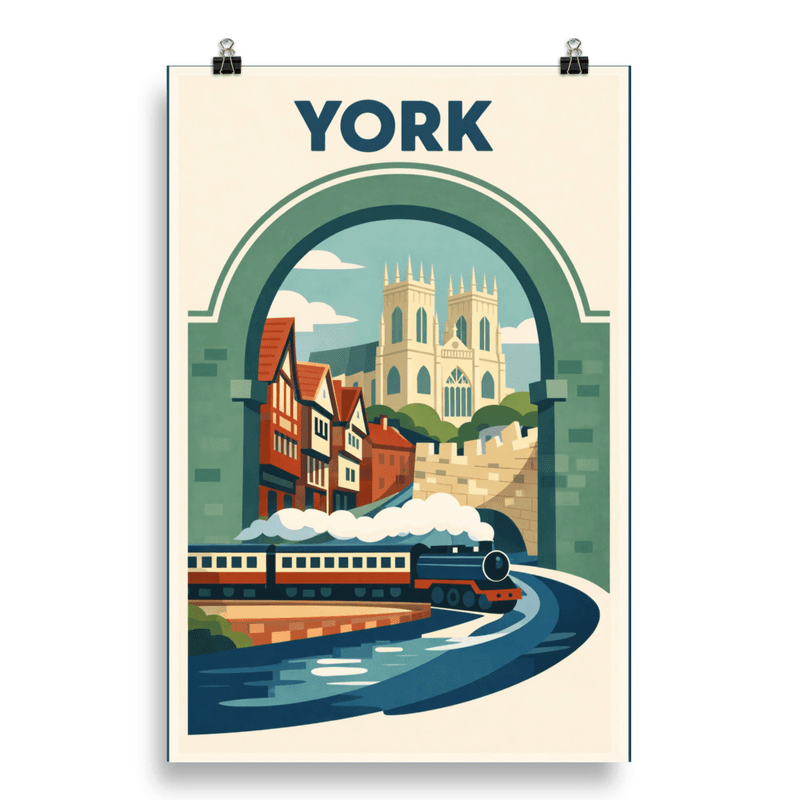 Affiche vintage York – Poster de voyage rétro, York Minster et cathédrale médiévale, Angleterre