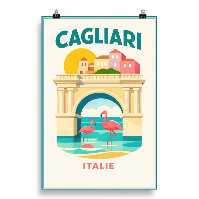 Affiche vintage Cagliari – Poster de voyage rétro, Capitale de Sardaigne, Bord de mer, Italie