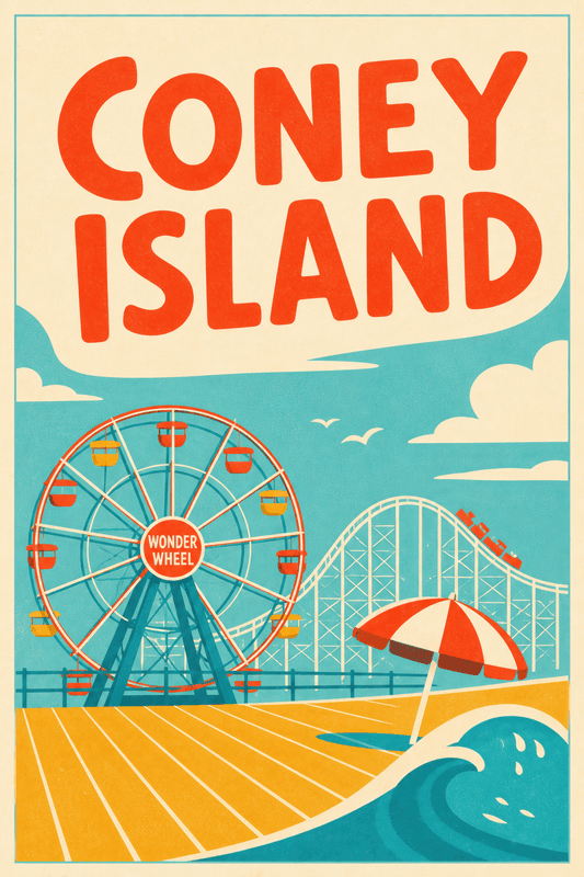 Affiche vintage Coney Island – Poster de voyage rétro, Coney Island, États-Unis, AMÉRIQUE DU NORD