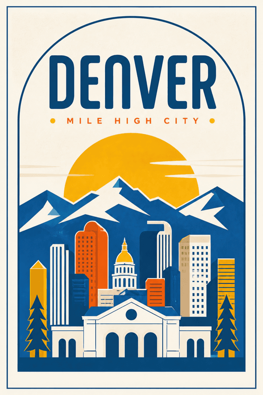Affiche vintage Denver – Poster de voyage rétro, Denver, États-Unis, AMÉRIQUE DU NORD