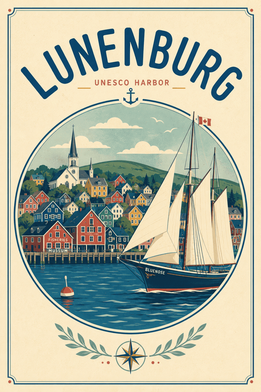 Affiche vintage Lunenburg – Poster de voyage rétro, Lunenburg, Canada, AMÉRIQUE DU NORD