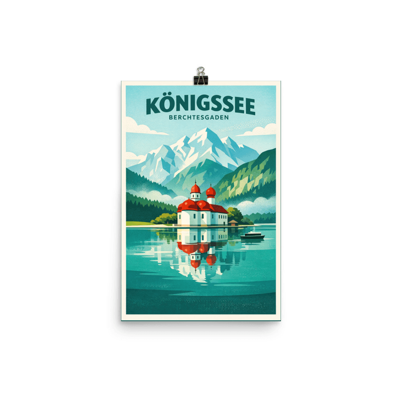 Affiche vintage Königssee – Poster de voyage rétro, Lac et Sankt Bartholomä, Berchtesgaden, ALLEMAGNE