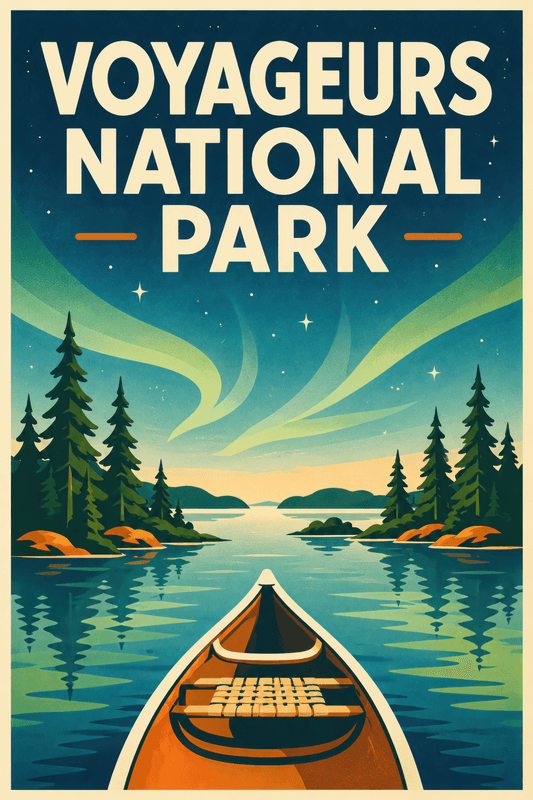 Affiche vintage Voyageurs National Park – Poster de voyage rétro, Voyageurs National Park, États-Unis, AMÉRIQUE DU NORD