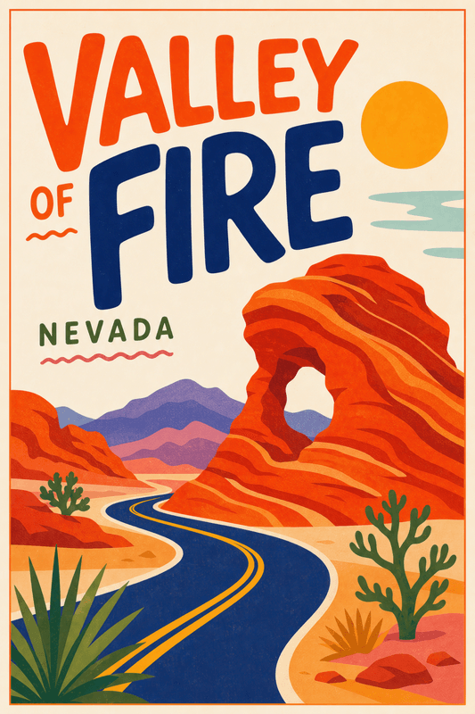 Affiche vintage Valley of Fire – Poster de voyage rétro, Valley of Fire, États-Unis, AMÉRIQUE DU NORD