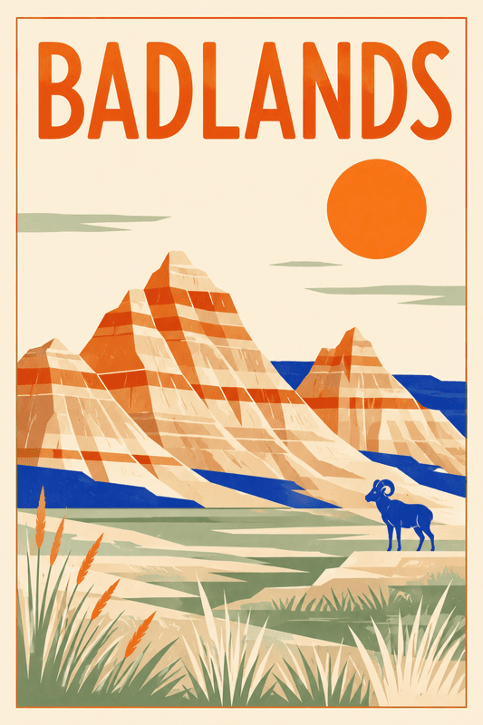 Affiche vintage Badlands – Poster de voyage rétro, Badlands, États-Unis, AMÉRIQUE DU NORD