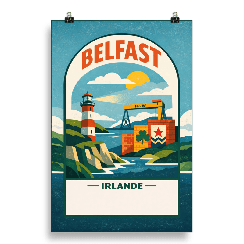 Affiche vintage Belfast – Poster de voyage rétro, Chantiers Harland & Wolff, IRLANDE