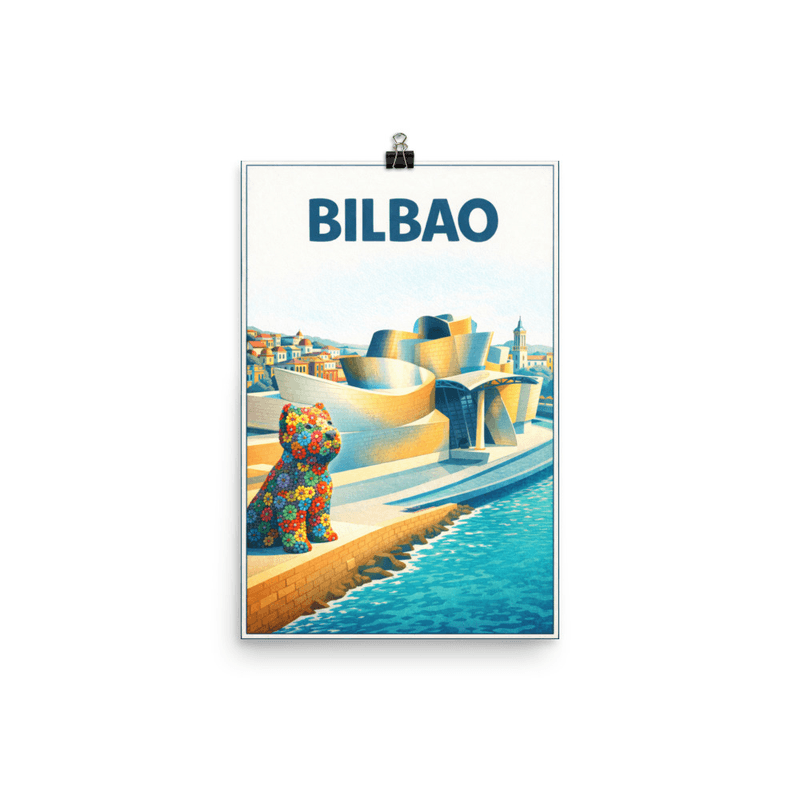 Affiche vintage Bilbao – Poster de voyage rétro, Musée Guggenheim, Pays basque, Espagne