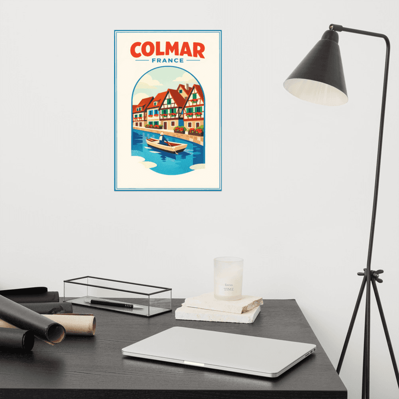 Affiche vintage Colmar – Poster de voyage rétro, Petite Venise, Maisons à Colombages, Alsace, France