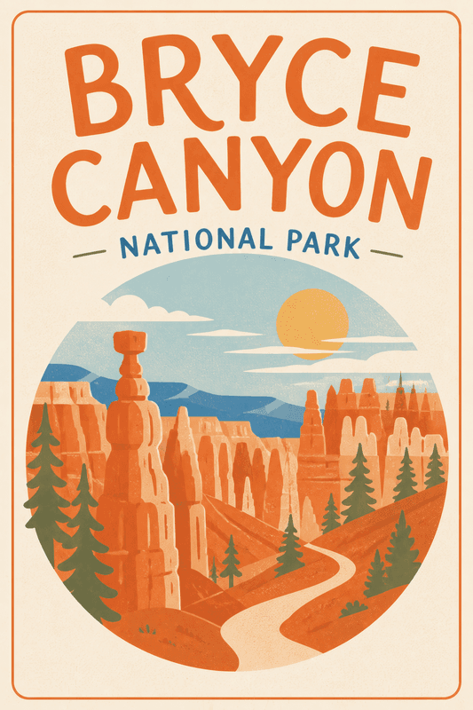 Affiche vintage Bryce Canyon National Park – Poster de voyage rétro, Bryce Canyon National Park, États-Unis, AMÉRIQUE DU NORD