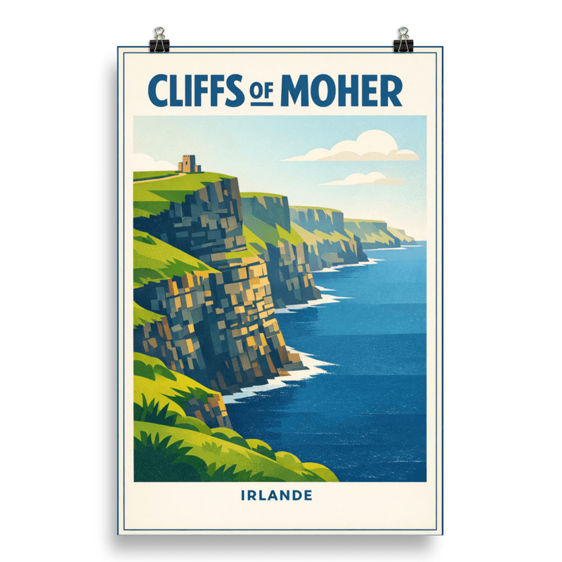 Affiche vintage Cliffs of Moher – Poster de voyage rétro, Falaises de Moher, IRLANDE