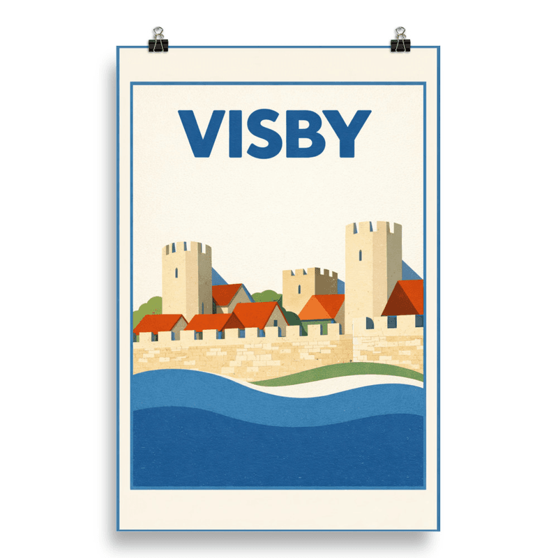 Affiche vintage Visby – Poster de voyage rétro, remparts médiévaux, SUEDE