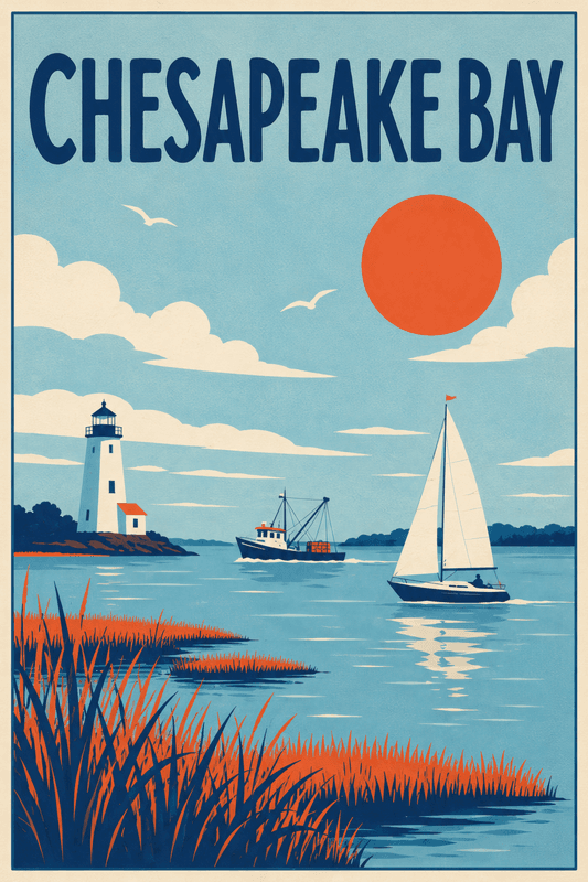 Affiche vintage Chesapeake Bay – Poster de voyage rétro, Chesapeake Bay, États-Unis, AMÉRIQUE DU NORD