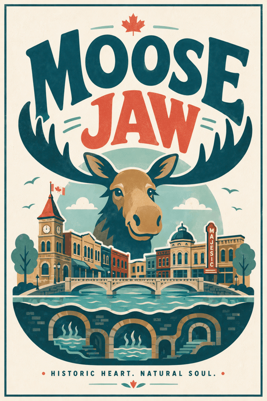 Affiche vintage Moose Jaw – Poster de voyage rétro, Moose Jaw, Canada, AMÉRIQUE DU NORD