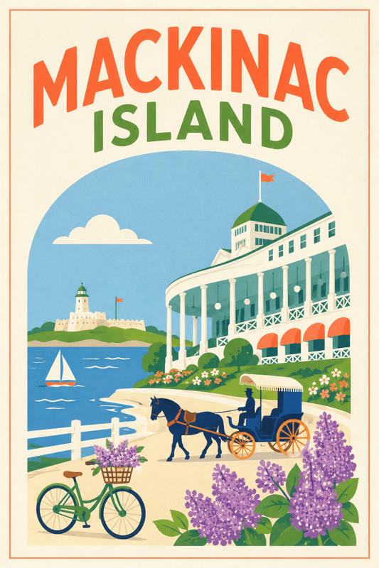 Affiche vintage Mackinac Island – Poster de voyage rétro, Mackinac Island, États-Unis, AMÉRIQUE DU NORD