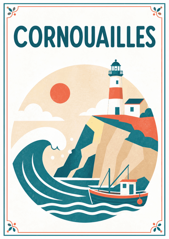 Affiche vintage Cornouailles – Poster de voyage rétro, Cornouailles, Royaume-Uni, EUROPE