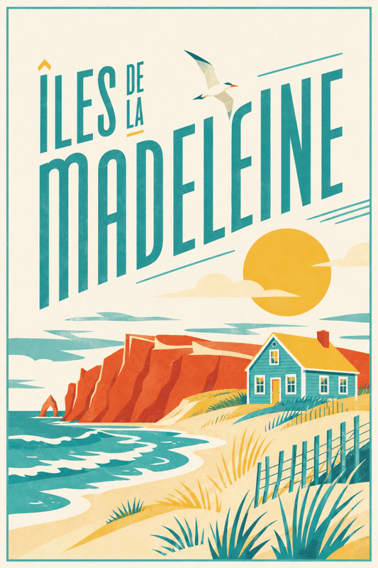 Affiche vintage Îles de la Madeleine – Poster de voyage rétro, Îles de la Madeleine, Canada, AMÉRIQUE DU NORD