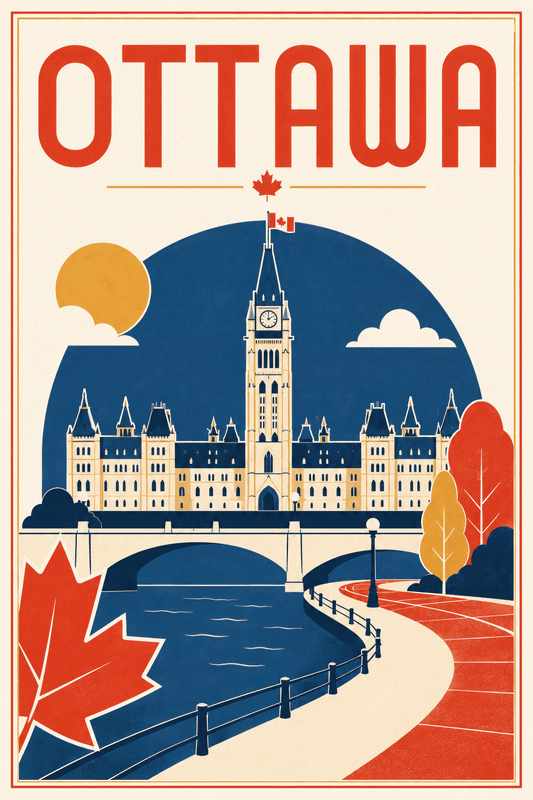Affiche vintage Ottawa – Poster de voyage rétro, Ottawa, Canada, AMÉRIQUE DU NORD