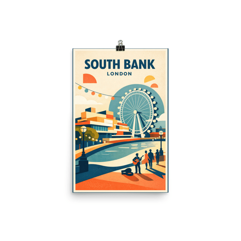 Affiche vintage South Bank London – Poster de voyage rétro, London Eye et bord de Tamise, Angleterre