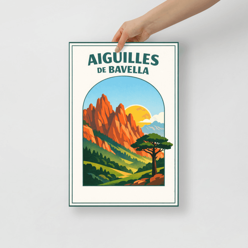 Affiche vintage Aiguilles de Bavella – Poster de voyage rétro, montagne, Corse, France