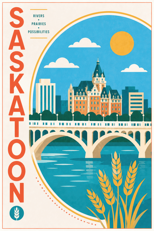 Affiche vintage Saskatoon – Poster de voyage rétro, Saskatoon, Canada, AMÉRIQUE DU NORD