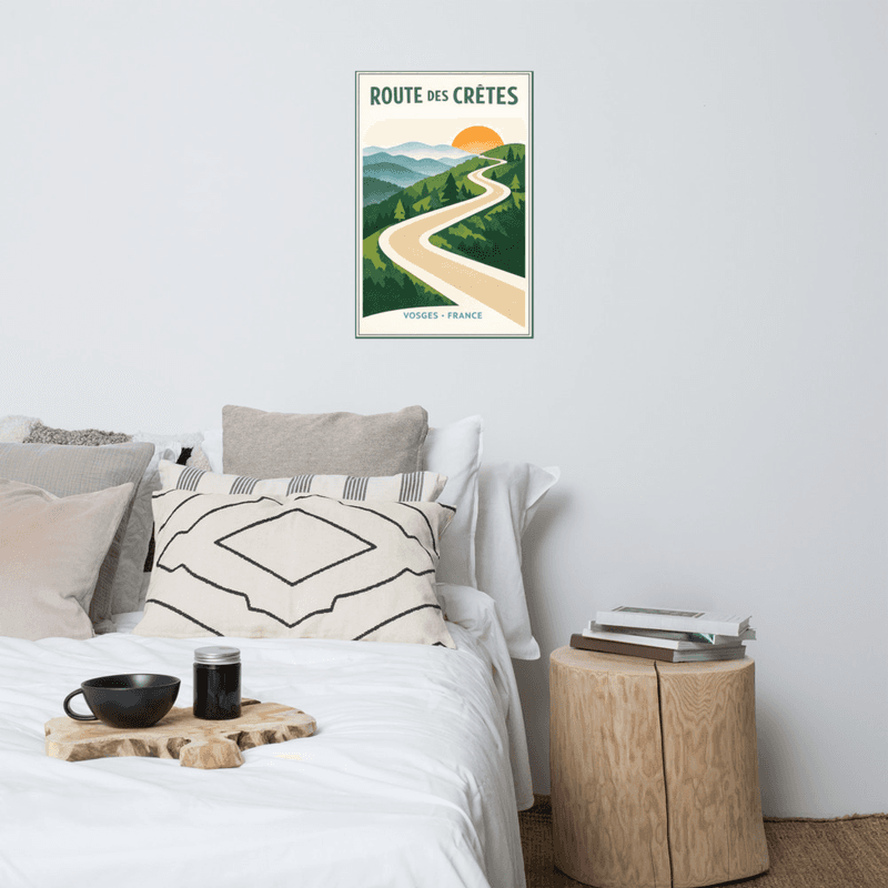 Affiche vintage Route des Crêtes – Poster de voyage rétro, Paysage des Vosges, Alsace, France