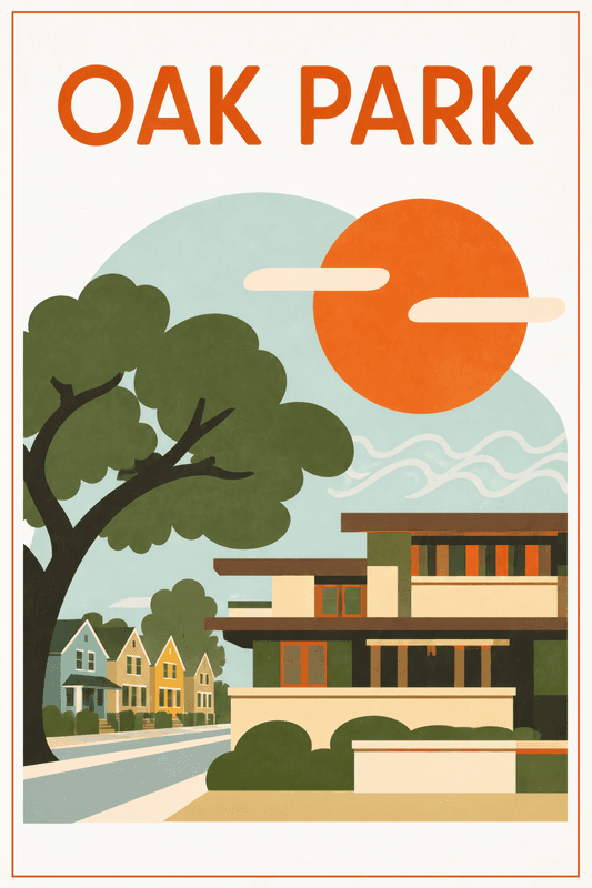 Affiche vintage Oak Park – Poster de voyage rétro, Oak Park, États-Unis, AMÉRIQUE DU NORD