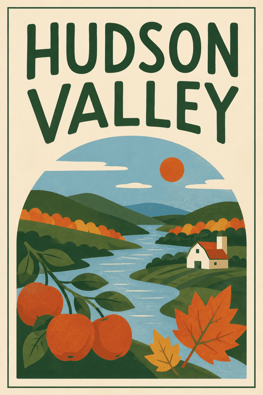 Affiche vintage Hudson Valley – Poster de voyage rétro, Hudson Valley, États-Unis, AMÉRIQUE DU NORD