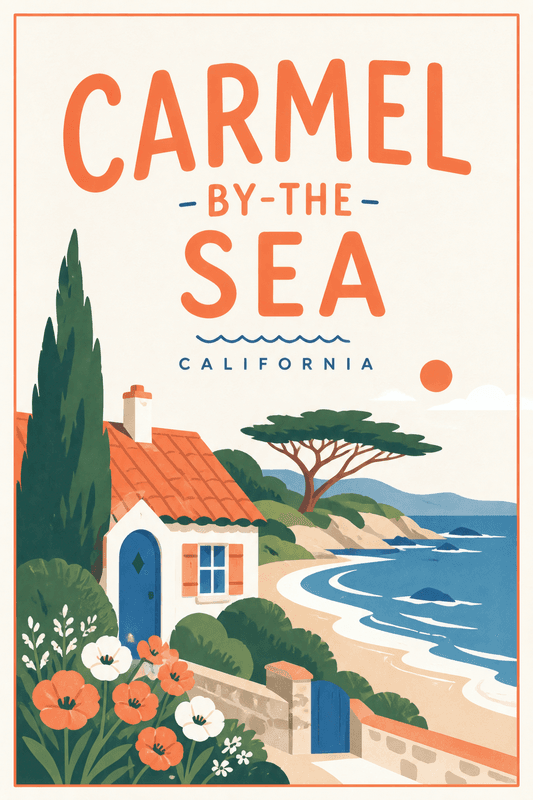 Affiche vintage Carmel-by-the-Sea – Poster de voyage rétro, Carmel-by-the-Sea, États-Unis, AMÉRIQUE DU NORD