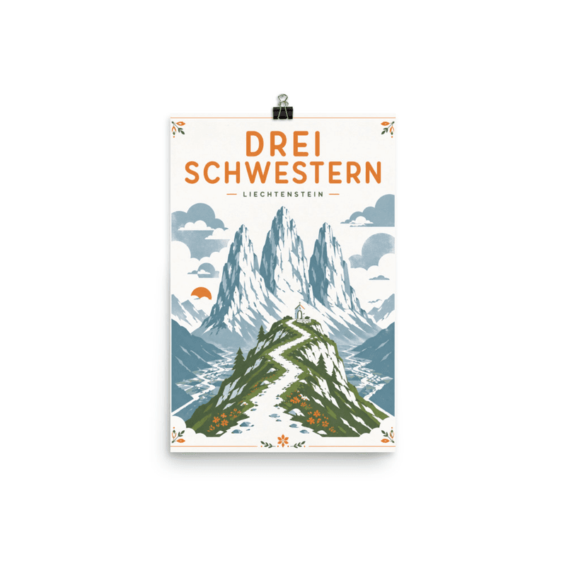 Affiche vintage Drei Schwestern – Poster de voyage rétro, Sommets de Montagnes, Liechtenstein