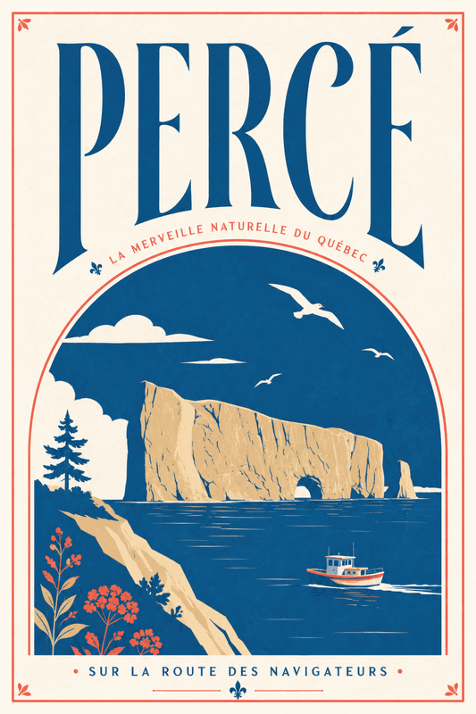 Affiche vintage Percé – Poster de voyage rétro, Percé, Canada, AMÉRIQUE DU NORD