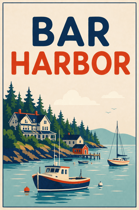 Affiche vintage Bar Harbor – Poster de voyage rétro, Bar Harbor, États-Unis, AMÉRIQUE DU NORD
