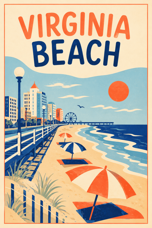 Affiche vintage Virginia Beach – Poster de voyage rétro, Virginia Beach, États-Unis, AMÉRIQUE DU NORD