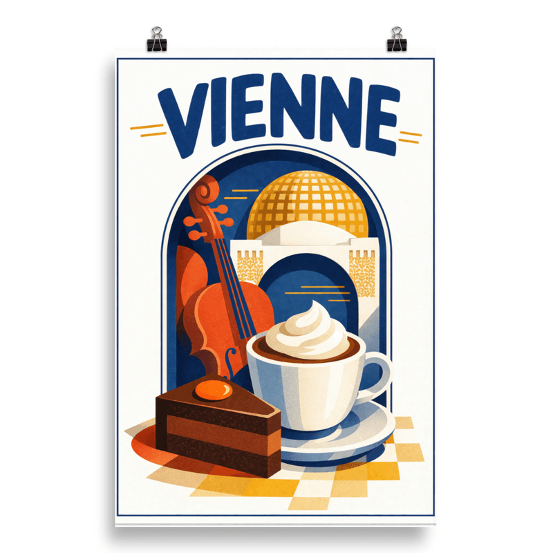 Affiche vintage Vienne – Poster de voyage rétro, Musikverein et Café Viennois, AUTRICHE