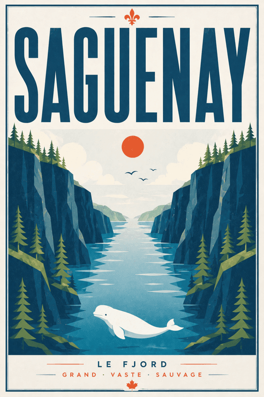 Affiche vintage Saguenay – Poster de voyage rétro, Saguenay, Canada, AMÉRIQUE DU NORD