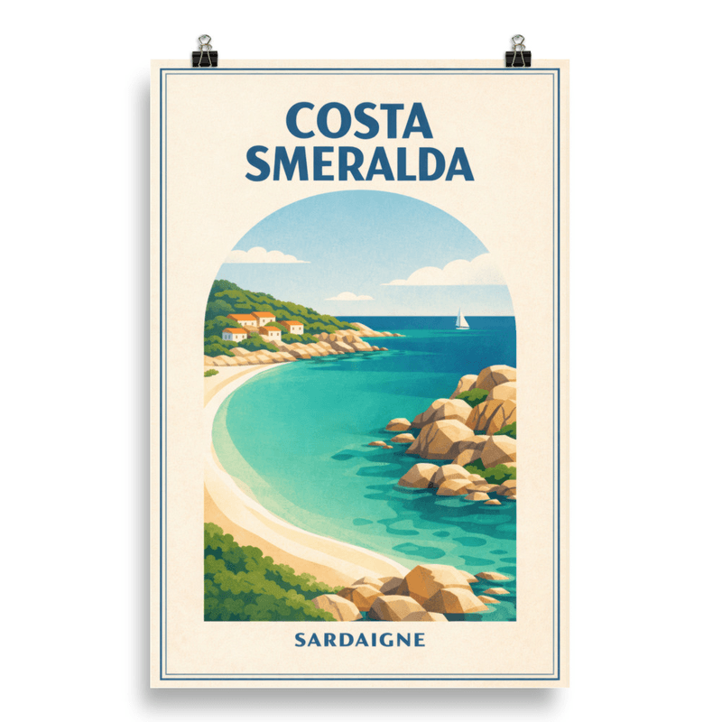 Affiche vintage Costa Smeralda – Plage turquoise, Sardaigne, Italie