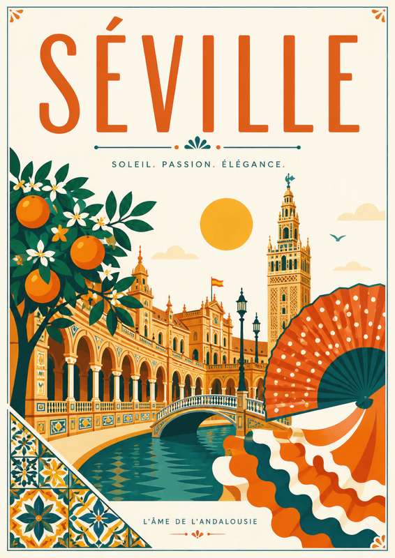 Affiche vintage Séville – Poster de voyage rétro, Séville, Espagne, EUROPE
