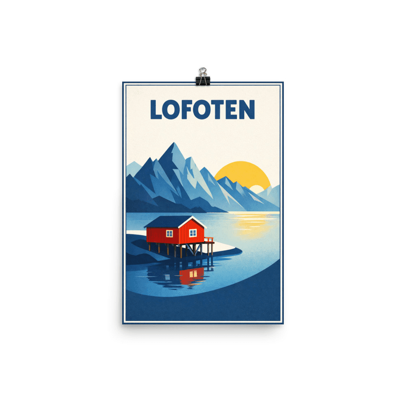 Affiche vintage Lofoten II – Poster de voyage rétro, rorbuer, rorbu, NORVEGE
