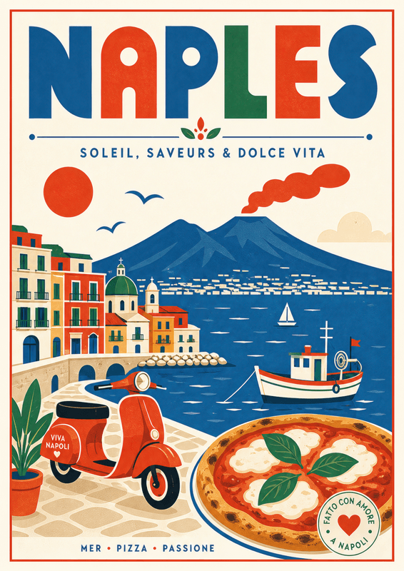 Affiche vintage Naples – Poster de voyage rétro, Naples, Italie, EUROPE