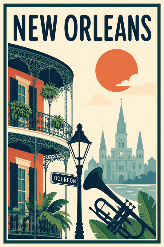 Affiche vintage New Orleans – Poster de voyage rétro, New Orleans, États-Unis, AMÉRIQUE DU NORD