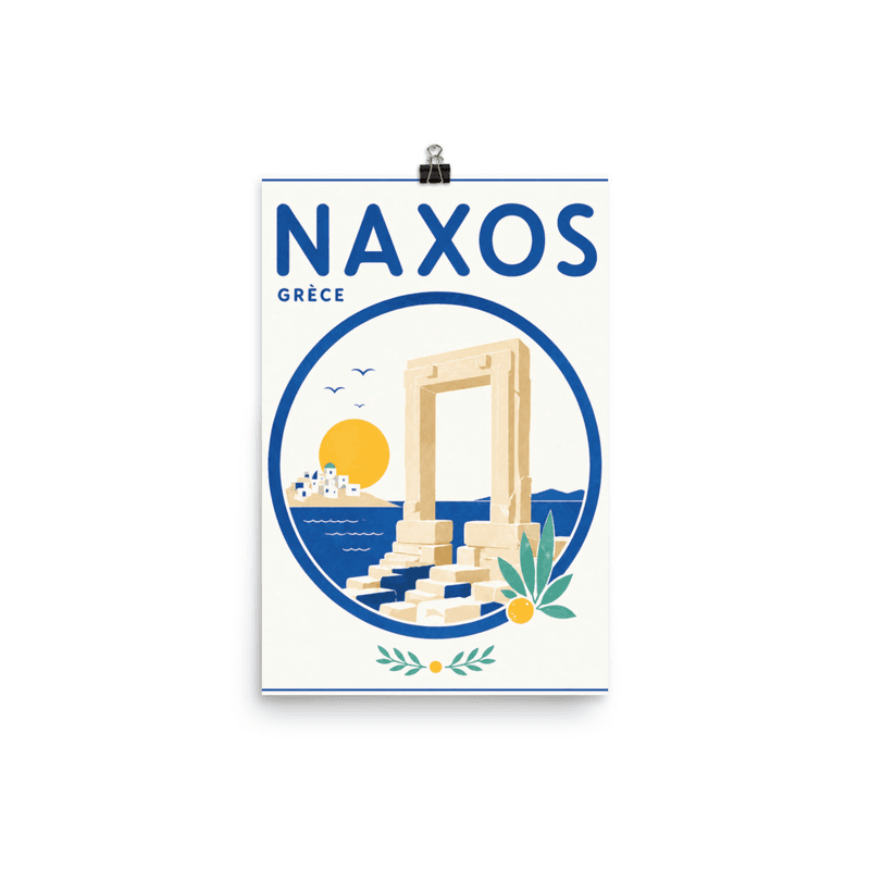 Affiche vintage Naxos – Poster de voyage rétro, Portara Portail Antique Île Cyclades, GRECE