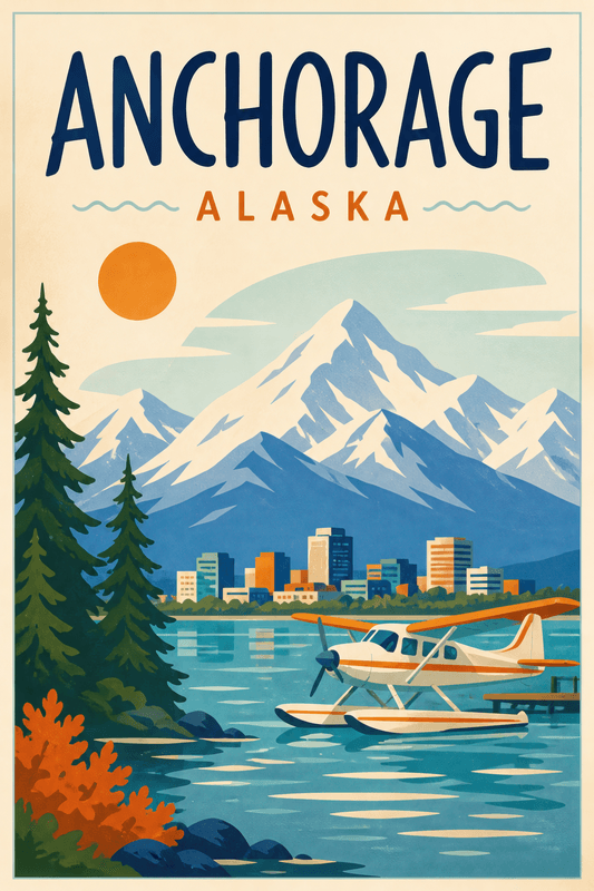 Affiche vintage Anchorage – Poster de voyage rétro, Anchorage, États-Unis, AMÉRIQUE DU NORD