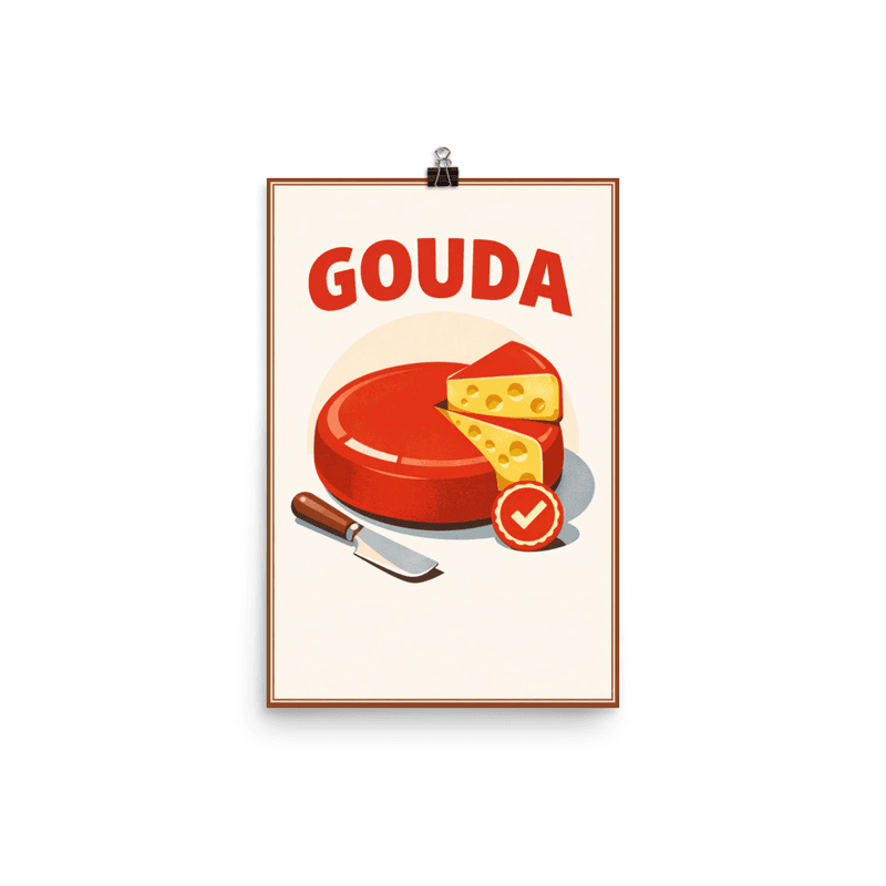 Affiche vintage Gouda – Poster de voyage rétro, fromage, gastronomie, spécialité locale, PAYS-BAS