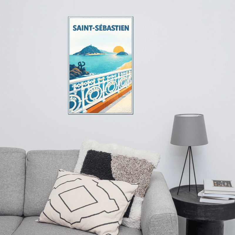 Affiche vintage Saint-Sébastien – Poster de voyage rétro, Plage de la Concha, Pays Basque, Espagne