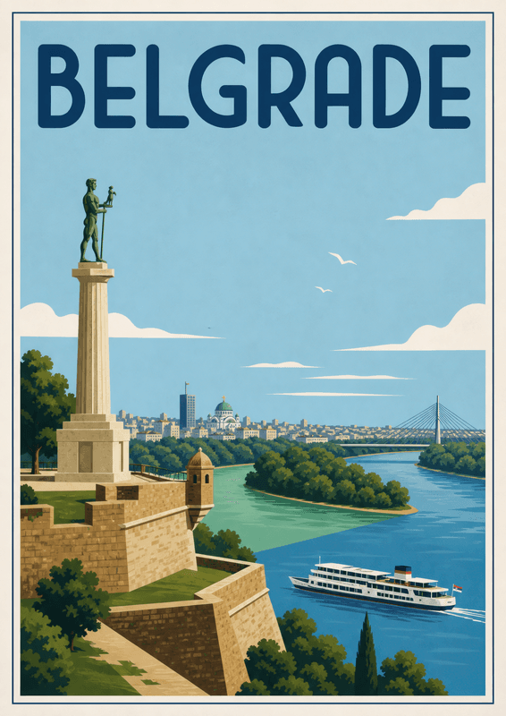 Affiche vintage Belgrade – Poster de voyage rétro, Belgrade, Serbie, EUROPE