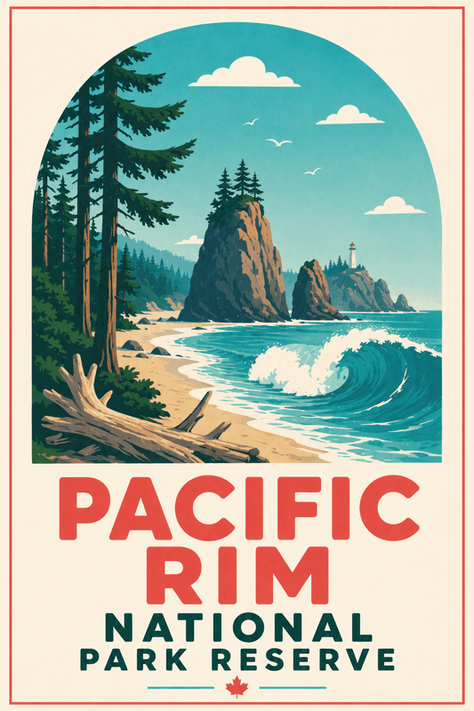 Affiche vintage Pacific Rim National Park Reserve – Poster de voyage rétro, Pacific Rim National Park Reserve, Canada, AMÉRIQUE DU NORD