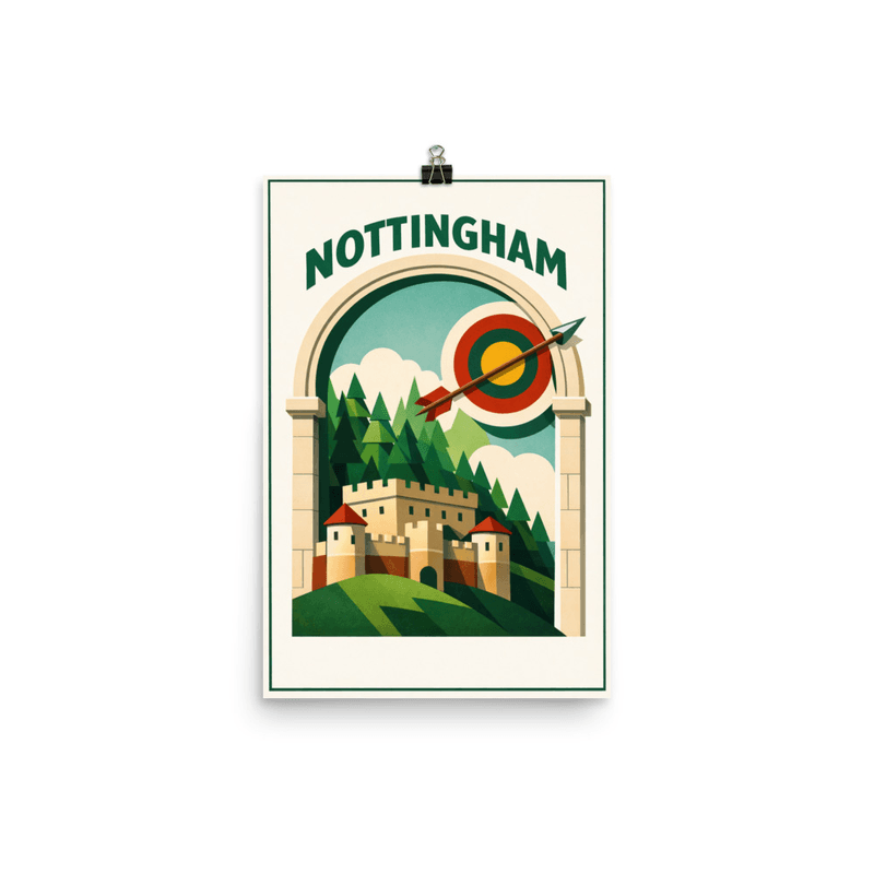Affiche vintage Nottingham – Poster de voyage rétro, château et esprit de Robin Hood, Angleterre