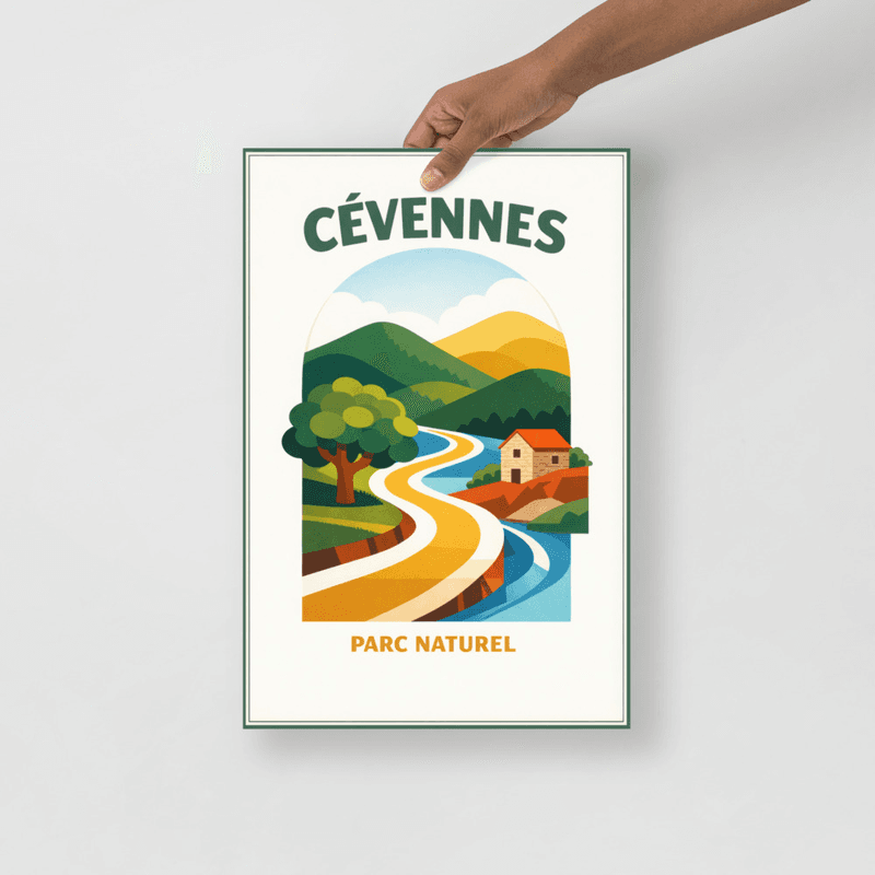 Affiche vintage Cévennes – Poster de voyage rétro, Parc Naturel, Occitanie, France